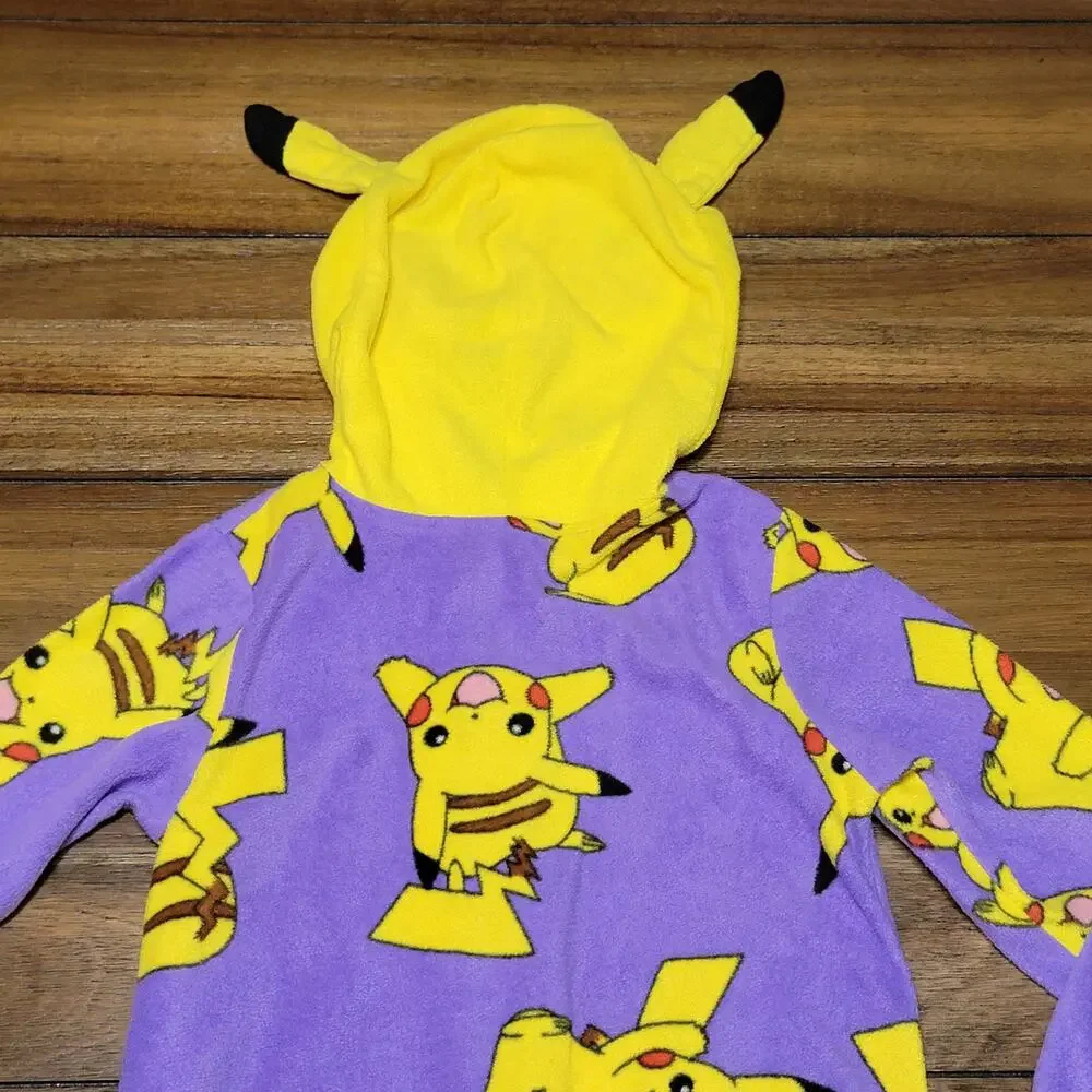 Pokemon Purple & Yellow Hooded Kids Pikachu PJ Fleece Jumper - Size 6/6X